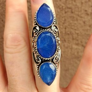 New Oversized Sapphire 925 Silver Statement Ring.